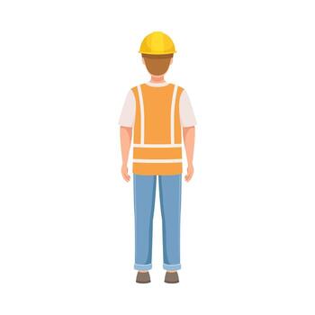 Man Builder Character in Hard Hat and Warnvest in Standing Pose Back View Illustration vector