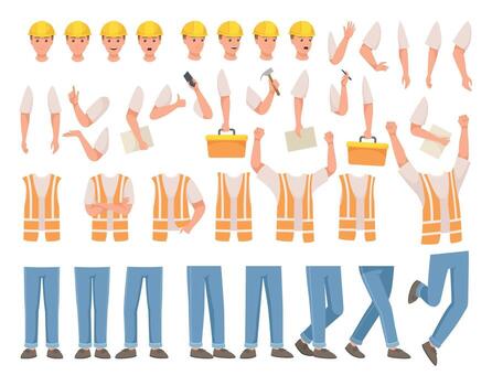 Man Builder Character Constructor with Body Part and Face Expression Set vector