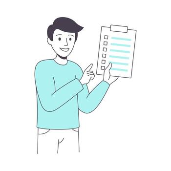 Man Business Character Pointing at Clip Board with Check List Illustration vector