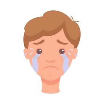 Man Head Showing Sad Face Expression and Emotion Crying Front Illustration vector