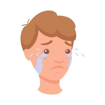 Man Head Showing Sad Face Expression and Emotion Crying Half-turned Illustration vector