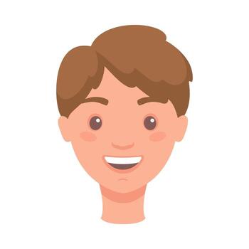 Brunet Man Head Showing Happy Face Expression and Emotion Laughing Front Illustration vector