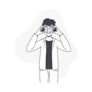Man Character with Binoculars Looking in Future Observing Illustration vector