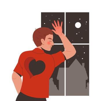 Man with Empty Heart Standing Near Window Having Relationship Problems Suffering from Troubles in Relation Illustration vector