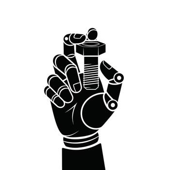 Robotic Hand Holding Bolt - Precision Engineering, Automation, Technology, concept vector