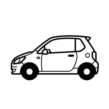 Simple Line Art Icon of a Compact Car, Side View, schematic vector