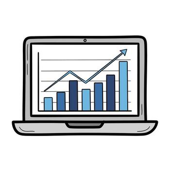 ordenador portátil mostrando un creciente bar gráfico y línea grafico, simbolizando negocio crecimiento y datos análisis., ilustración vector