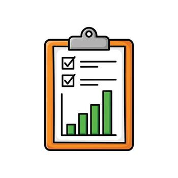 Clipboard with Checklist and Growing Bar Chart Icon - Business Growth and Planning, evaluation vector