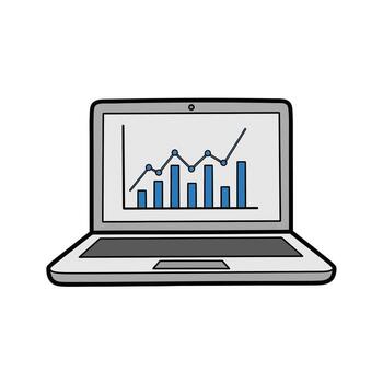 ordenador portátil mostrando financiero crecimiento gráfico con bar grafico y línea grafico, moderno vector