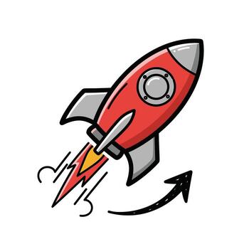 Red Rocket Launching Upwards with Arrow Icon, Symbolizing Growth and Success vector