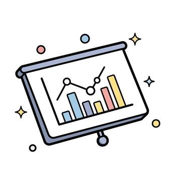 presentación pantalla con bar y línea grafico, negocio analítica, datos visualización icono vector