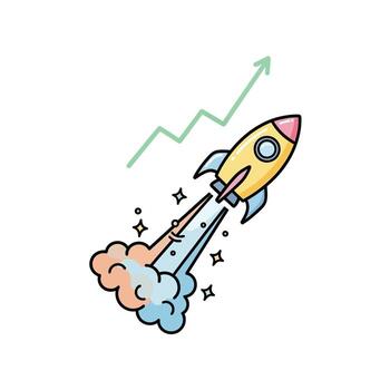 Rocket Launching Upwards with Growth Chart Arrow, Business Startup Concept, ambition vector