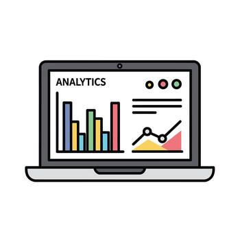 Laptop with Analytics Dashboard Charts, Graphs, Data Analysis, Business Intelligence, growth vector