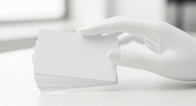 un limpiar blanco maniquí mano presentación un apilar de blanco negocio tarjetas Perfecto para marca y corporativo identidad proyectos foto