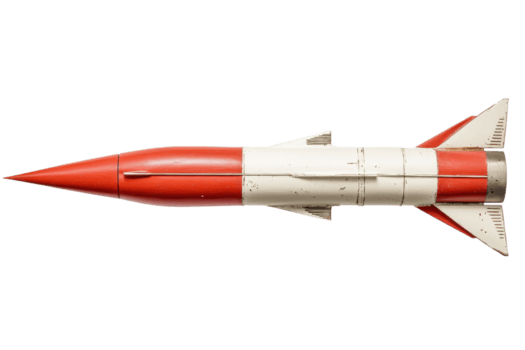 ein glatt, spitz Rakete Modell- mit ein rot und Weiß Farbe planen, entworfen zum aerodynamisch Effizienz und visuell Auswirkung. png