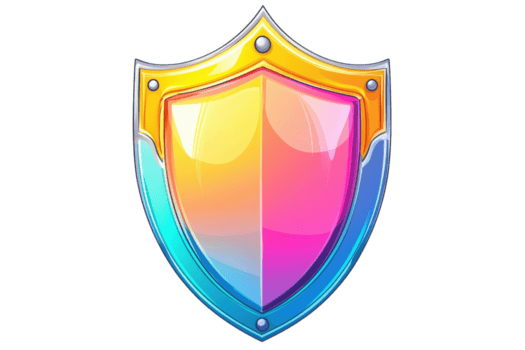 een kleurrijk, gestileerde schild embleem met gouden accenten en een helling kleur schema, vertegenwoordigen bescherming en veiligheid. png
