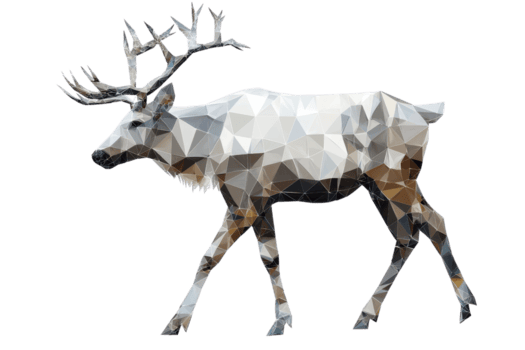 un geométrico representación de un reno caminando, presentando angular formas y un único bajo poli diseño. png