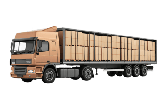 ein groß Lieferung LKW mit mehrere Reihen von gestapelt Kisten, entworfen zum Transportieren Waren effizient. png