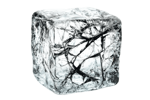 en klar is kub med invecklad sprickor och mönster, visa upp dess fast och transparent natur. png