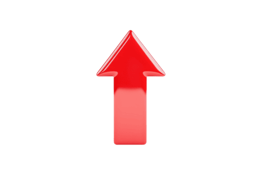 en skinande röd pil pekande uppåt, symboliserar tillväxt och framsteg, isolerat genomskinlighet bakgrund. pil vibrerande Färg och elegant design göra den stå ut, förmedla känsla av riktning och png