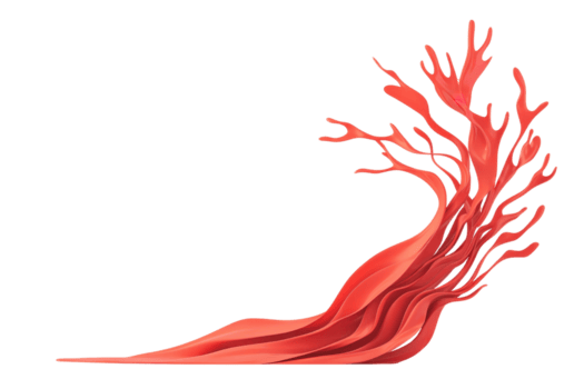 A dynamic, abstract red sculpture with flowing, organic shapes creates sense of movement and energy. design features layered, wave like elements that resemble flames or branches, adding modern png