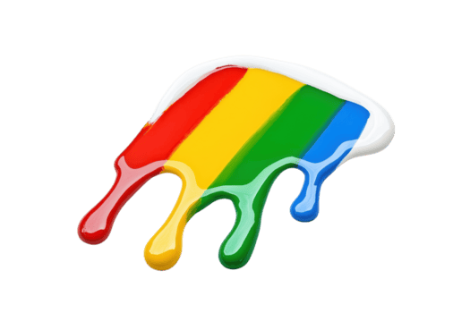 un' vivace spruzzo di colorato dipingere gocciola nel rosso, giallo, verde, e blu, la creazione di dinamico e artistico effetto su trasparenza sfondo png