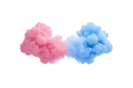 un' Due vivace nuvole di rosa e blu polvere si scontrano contro trasparenza sfondo, la creazione di dinamico e colorato visivo effetto. morbido textures e luminosa tonalità evocare senso di energia e creatività png