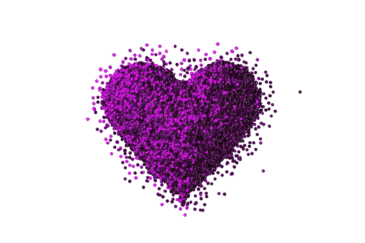 en vibrerande hjärta form tillverkad av spridd rosa och lila partiklar, skapande dynamisk och livlig visuell effekt. partiklar dyka upp till vara i rörelse, tillsats känsla av energi och rörelse till bild png