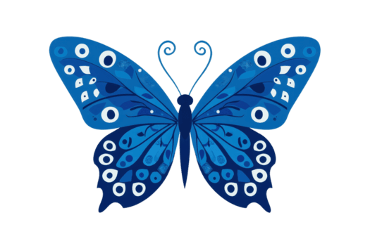 un vibrante azul mariposa con intrincado patrones en sus alas, exhibiendo simétrico diseño y vívido colores. mariposa detallado marcas crear sorprendentes visual efecto png