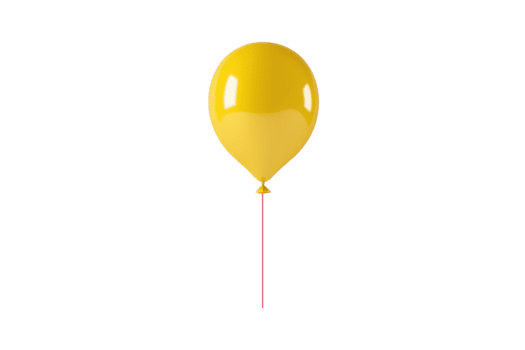 un' vivace giallo Palloncino con lucido superficie galleggia contro pianura sfondo, allegato per magro rosso corda. semplicità e luminosità evocare senso di gioia e celebrazione png