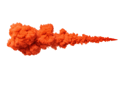 en vibrerande orange rök spår bälgar dramatiskt mot klar bakgrund, skapande dynamisk och energisk visuell effekt. tät moln avsmalnar in i bra punkt, föreslår rörelse och intensitet png