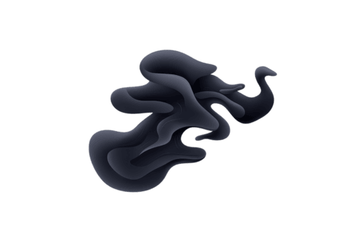 An Abstract dark fluid shape with smooth curves and flowing design, resembling smoke or liquid. form is dynamic and artistic, creating sense of movement and depth png