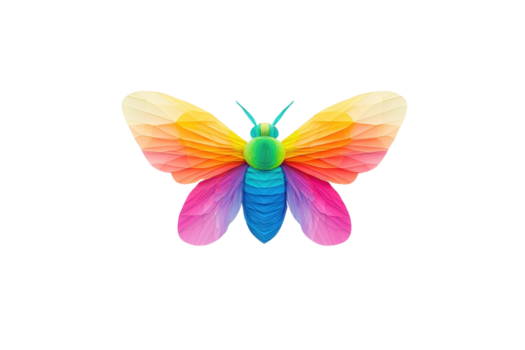 une vibrant, multicolore papillon avec symétrique ailes affiche pente de couleurs de Jaune à rose, création frappant et artistique conception png