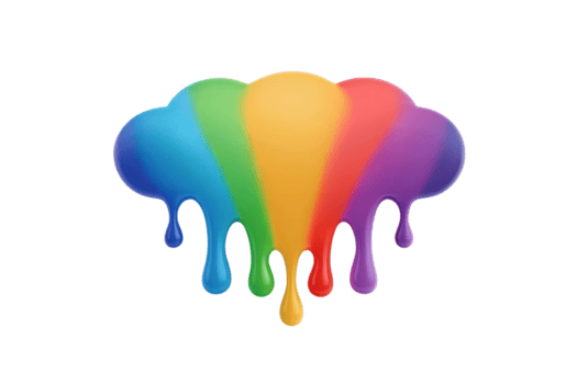 A vibrant cloud with rainbow colors dripping down, creating dynamic and artistic effect. colorful design symbolizes creativity and diversity, with each hue blending seamlessly into next png
