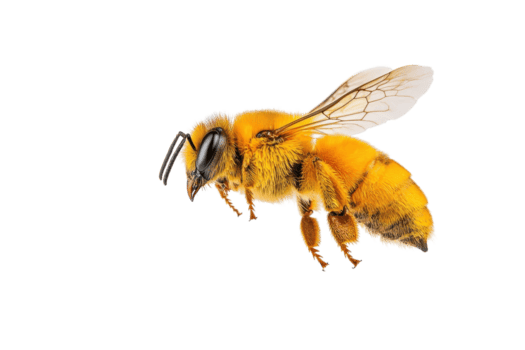 un' vicino su Immagine di Ape nel volo, in mostra suo dettagliato Ali e sfocato corpo contro trasparenza sfondo. ape intricato Caratteristiche siamo evidenziato, sottolineando suo ruolo nel impollinazione png