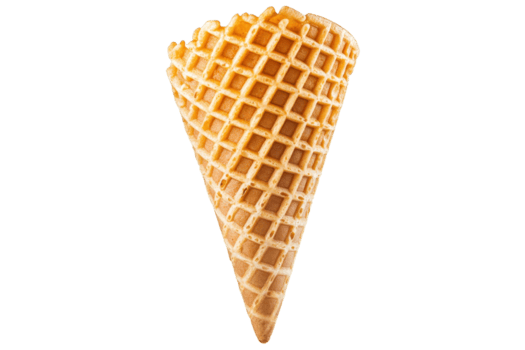 en knaprig, tömma våffla kon med texturerad mönster, perfekt för innehav is grädde, isolerat på genomskinlighet bakgrund. kon gyllene brun Färg slingor dess nyligen bakad utseende png