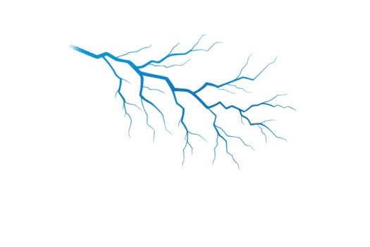 een levendig blauw bliksem bout met ingewikkeld vertakking patronen Aan transparant achtergrond, presentatie van dynamisch en krachtig natuur van elektriciteit png
