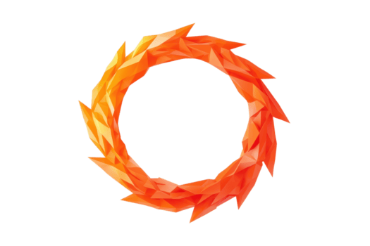 un vibrante, resumen naranja poligonal circulo con afilado, angular bordes en transparente antecedentes. geométrico diseño crea dinámica y moderno visual efecto png