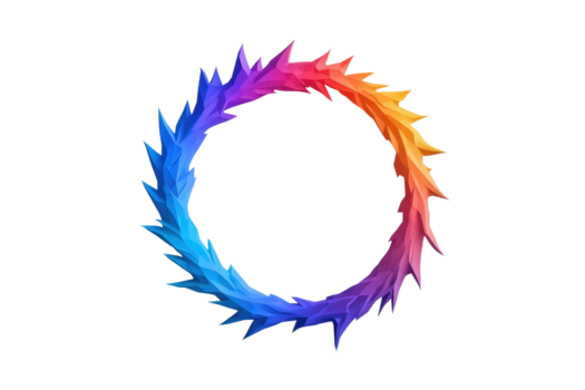 un vibrante, multicolor circular diseño con afilado, angular formas creando dinámica y energético apariencia, mezcla sombras de azul, púrpura, rosa, y naranja sin problemas png