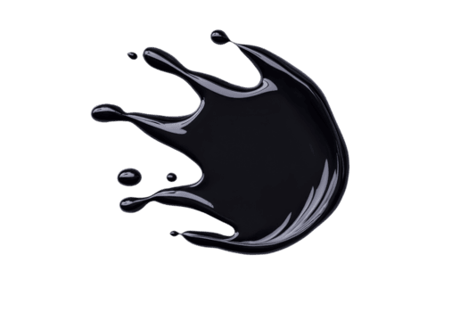 A dynamic splash of dark liquid with glossy reflections, isolated on transparent background, creating sense of movement and fluidity png