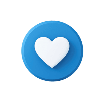 A white heart icon on blue circular background symbolizes love and positivity in digital communication. simple design is often used in social media to express appreciation or affection png