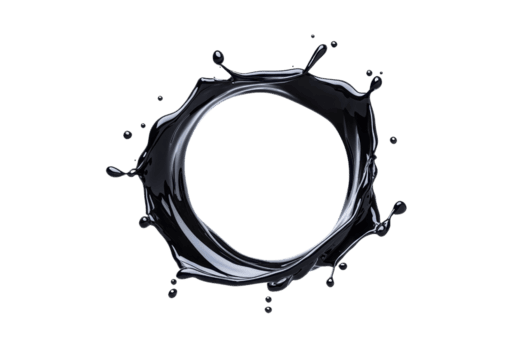 un' dinamico spruzzo di nero liquido le forme circolare forma, la creazione di Impressionante visivo effetto contro trasparente sfondo. fluido movimento e lucido struttura Inserisci senso di movimento e energia png