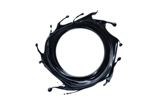 un' dinamico spruzzo di nero liquido le forme circolare forma, la creazione di Impressionante e astratto design. fluido movimento e lucido struttura Inserisci senso di movimento e energia per Immagine png