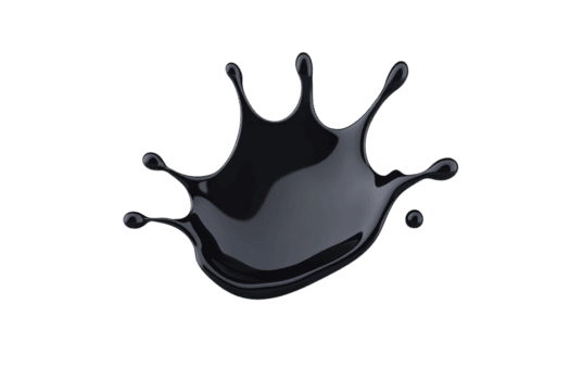 un' dinamico spruzzo di nero liquido con liscio, lucido struttura e fluido movimento, la creazione di astratto e artistico forma contro trasparente sfondo png