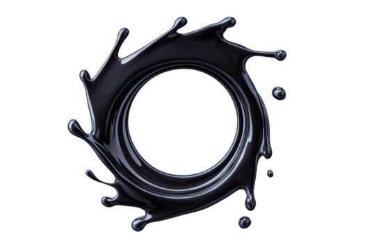 un' dinamico spruzzo di buio liquido le forme circolare forma, la creazione di Impressionante visivo effetto. fluido movimento e lucido struttura Inserisci senso di movimento e energia per Immagine png