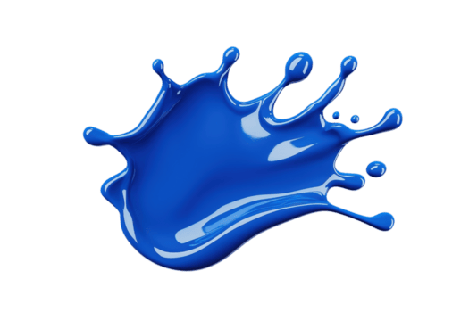 en vibrerande stänk av blå måla med dynamisk droppar och glansig textur på genomskinlighet bakgrund. bild fångar vätska rörelse och levande Färg av måla, skapande slående visuell effekt png