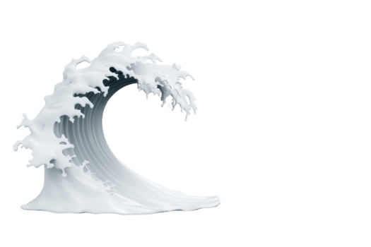 un dinámica, estilizado ola escultura con fluido curvas y intrincado detalles, capturar esencia de Oceano movimiento y energía. blanco ola soportes fuera en contra llanura fondo, enfatizando sus artístico png