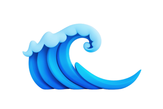 uma estilizado azul oceano onda com ondulação crista e suave curvas, evocando sentido do movimento e energia. onda é retratado dentro desenho animado estilo, enfatizando Está vibrante cor e dinâmico Formato png