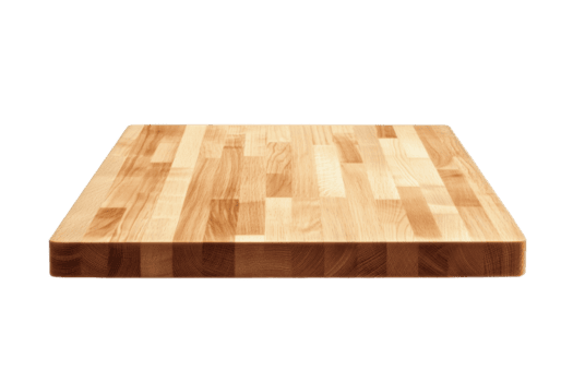 A wooden cutting board with smooth, polished surface, ideal for kitchen use. board features natural wood grain pattern, adding rustic touch to any culinary setting png