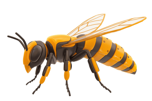 un futurista robótico abeja con pulcro diseño y vibrante amarillo y negro colores, exhibiendo avanzado tecnología y innovación en robótica abeja alas son transparente, agregando a sus moderno estético png